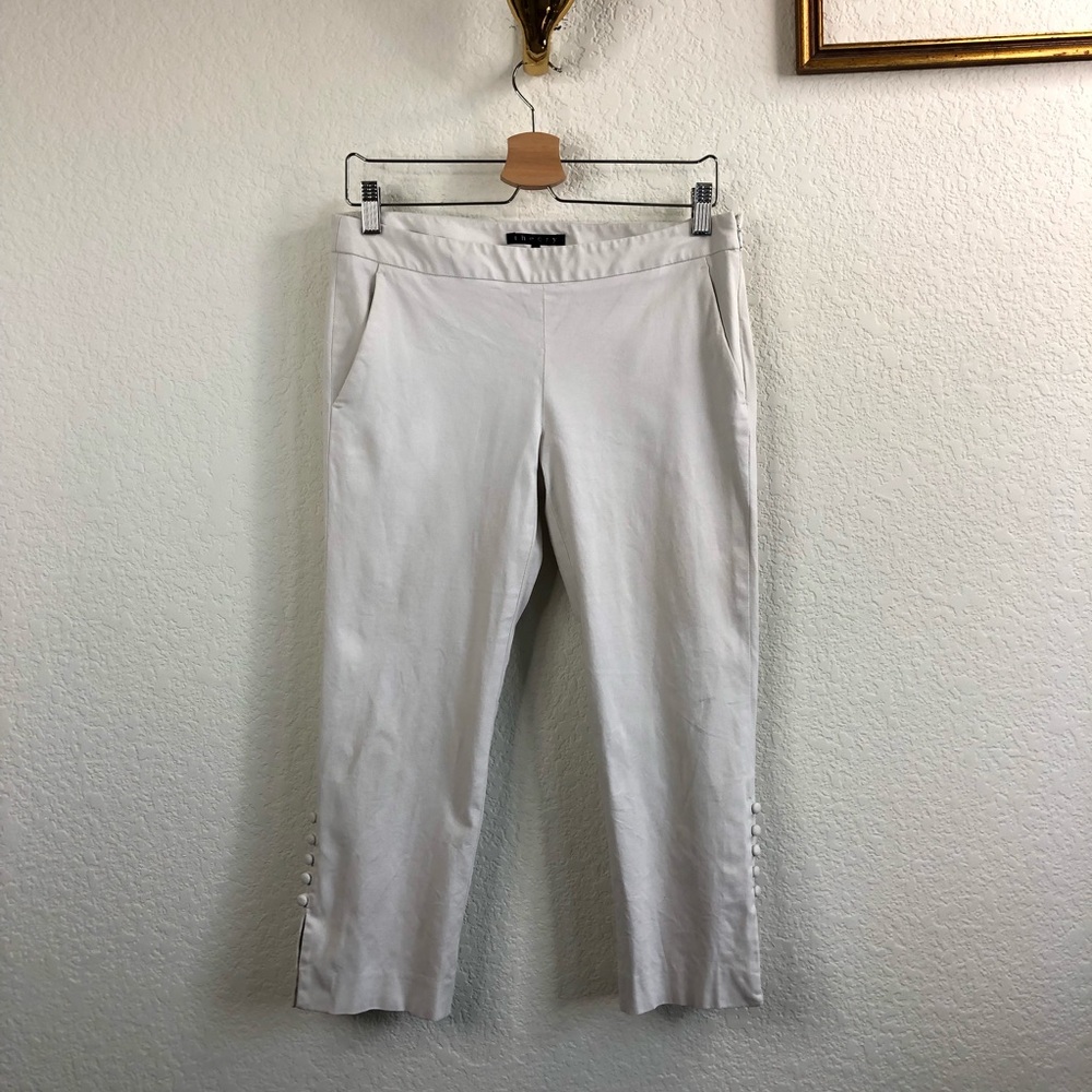 Tibi Flat Front Covered Button Side Slit Pedal Pusher Cropped Pants